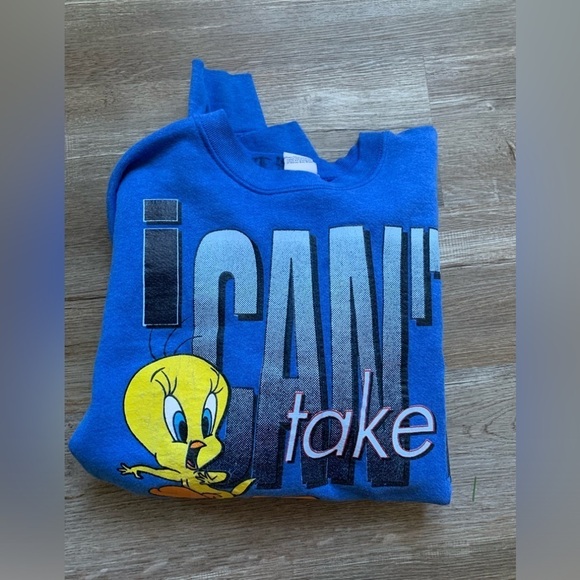VTG Looney Tunes Tweety Bird Sweatshirt Crewneck Pullover Graphic Blue XXL - Picture 2 of 10